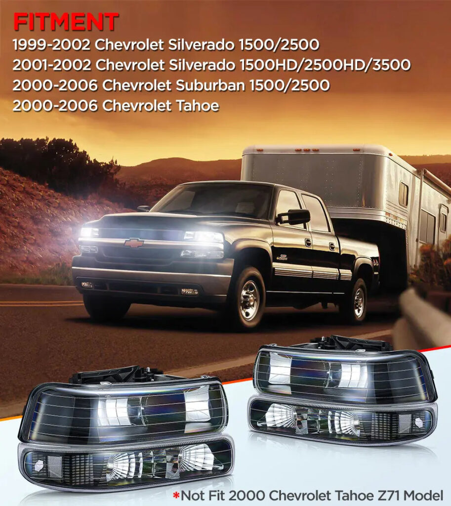 Cciyu Headlight Assembly For 2003-2006 Chevy Silverado & Avalanche 1500/2500, Amber Reflector, Halogen, Clear Lens Black Housing